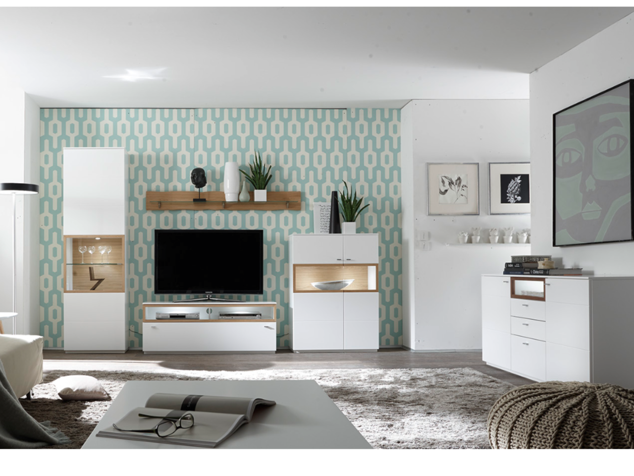 Atraktívna biela obývacia stena - model BIANCO
