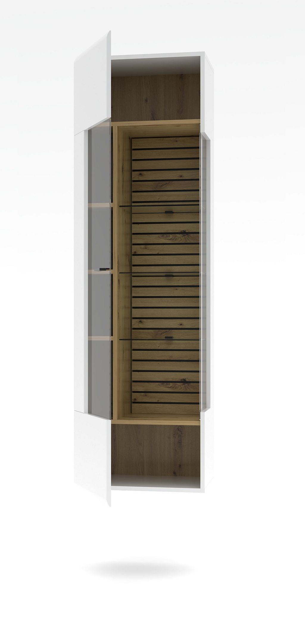 Nábytek do obývacího pokoje FREMONT_ závěsná vitrína 40 C5 HW 10_ levá varianta_ rozměry š/v/h_ 49/167/40 cm_ otevřená_ volitelné LED osvětlení_ obr. 6 Nábytek do obývacího pokoje FREMONT_ závěsná vitrína 40 C5 HW 10_ levá varianta_ rozměry š/v/h_ 49/167/40 cm_ otevřená_ volitelné LED osvětlení_ obr. 6