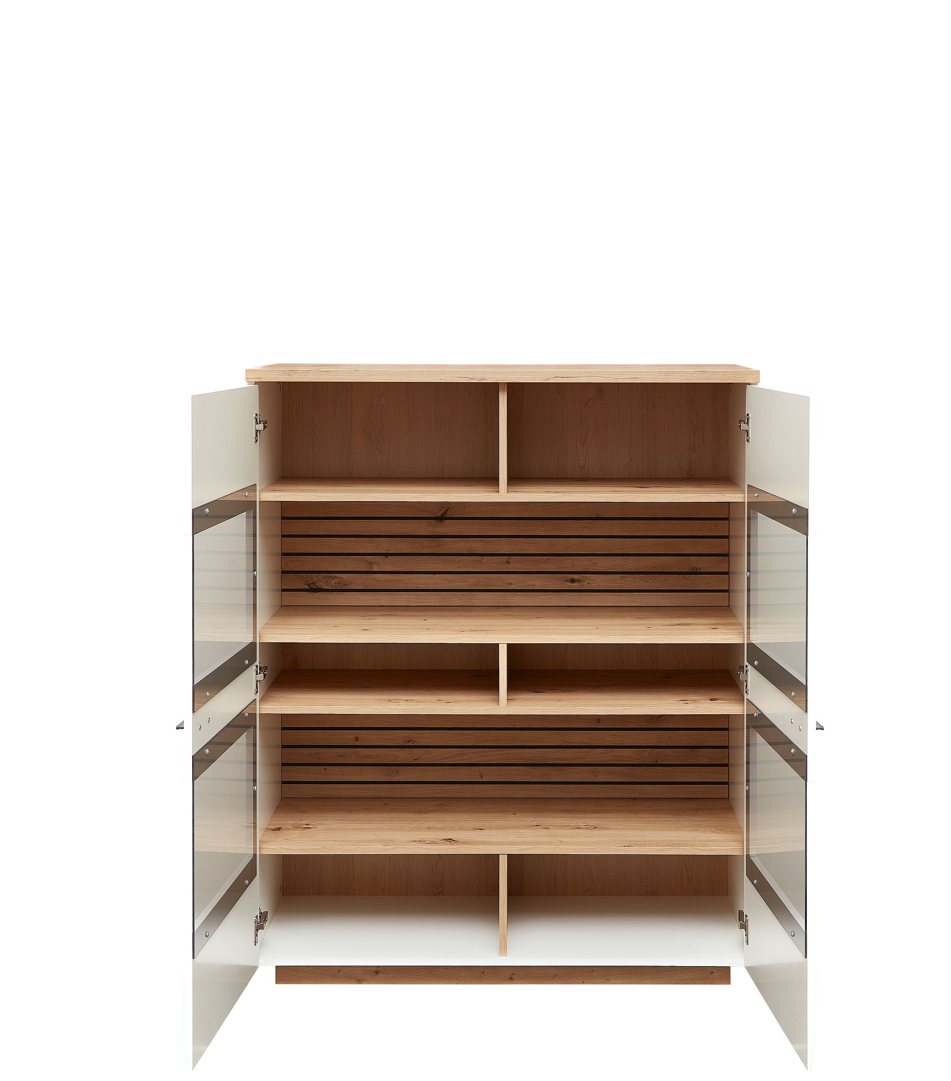 Nábytek do obývacího pokoje FREMONT_ highboard 40 C5 HW 22_ rozměry š/v/h_ 110/136/40 cm_ volitelné LED osvětlení v příslušenství_ otevřený_ obr. 10 Nábytek do obývacího pokoje FREMONT_ highboard 40 C5 HW 22_ rozměry š/v/h_ 110/136/40 cm_ volitelné LED osvětlení v příslušenství_ otevřený_ obr. 10