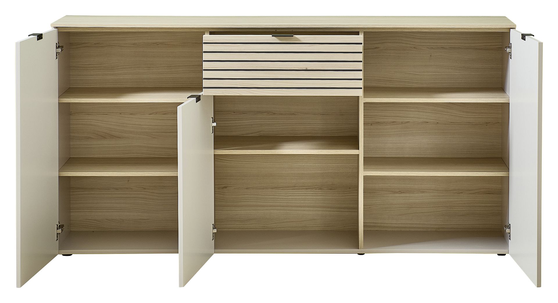 Nábytek do obývacího pokoje a jídelny ALBA II._ sideboard 10 S1 RM 20_ rozměry š/v/h_ 180/90/45 cm_ včetně LED osvětlení_ otevřený_ obr. 6 Nábytek do obývacího pokoje a jídelny ALBA II._ sideboard 10 S1 RM 20_ rozměry š/v/h_ 180/90/45 cm_ včetně LED osvětlení_ otevřený_ obr. 6
