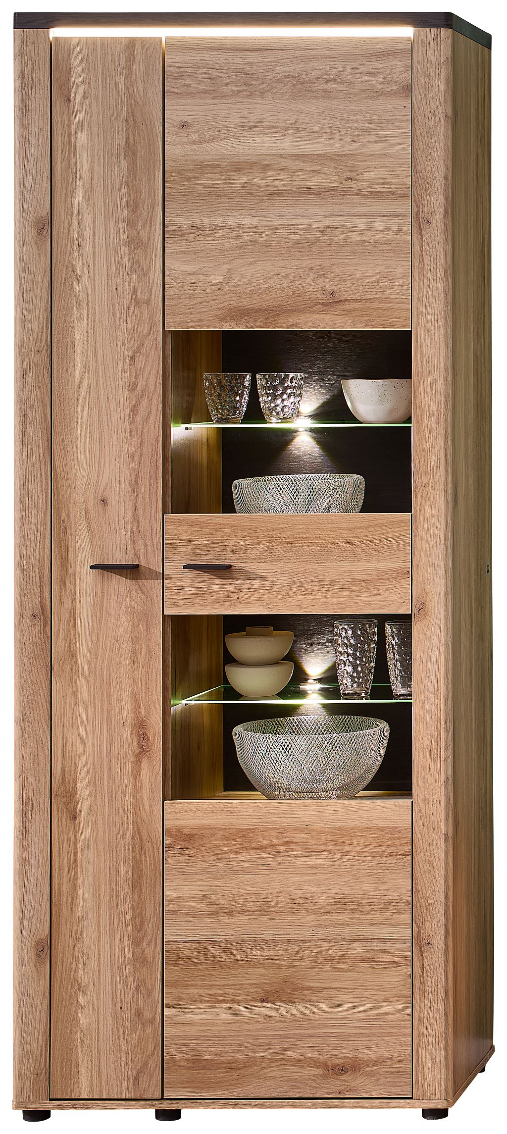 Nábytek do obývacího pokoje COLEÉ_ vitrina 10 S2 HZ 01_ rozměry š/v/h_ 80/204/38 cm_ včetně LED osvětlení_ foto s dekorací_ obr. 6 Nábytek do obývacího pokoje COLEÉ_ vitrina 10 S2 HZ 01_ rozměry š/v/h_ 80/204/38 cm_ včetně LED osvětlení_ foto s dekorací_ obr. 6