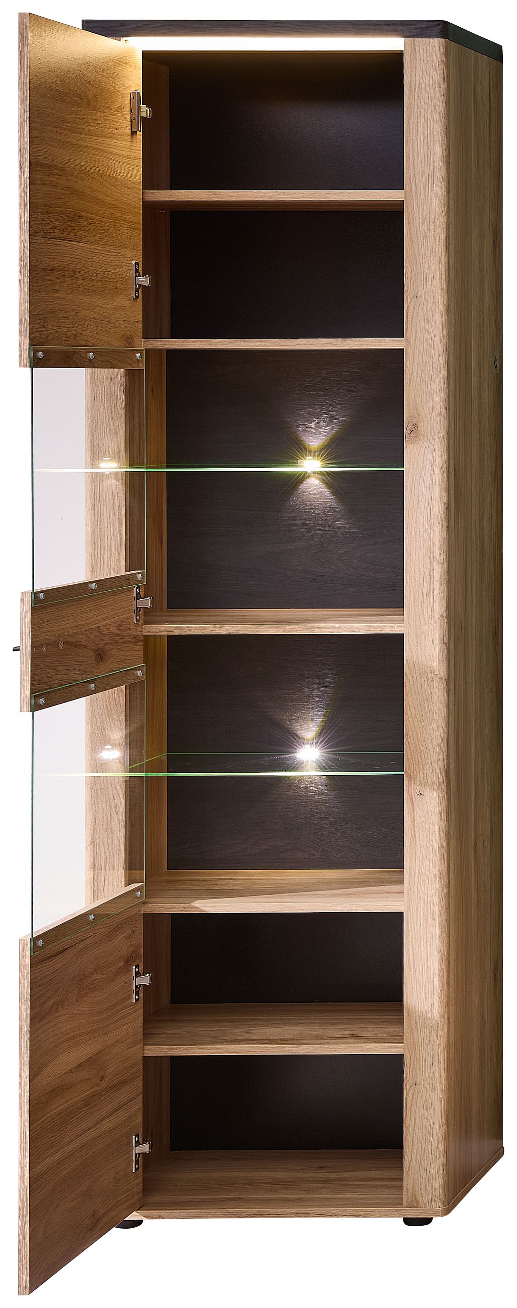 Nábytek do obývacího pokoje COLEÉ_ vitrina 10 S2 HZ 02_ rozměry š/v/h_ 60/204/38 cm_ včetně LED osvětlení_ otevřená_ obr. 7 Nábytek do obývacího pokoje COLEÉ_ vitrina 10 S2 HZ 02_ rozměry š/v/h_ 60/204/38 cm_ včetně LED osvětlení_ otevřená_ obr. 7
