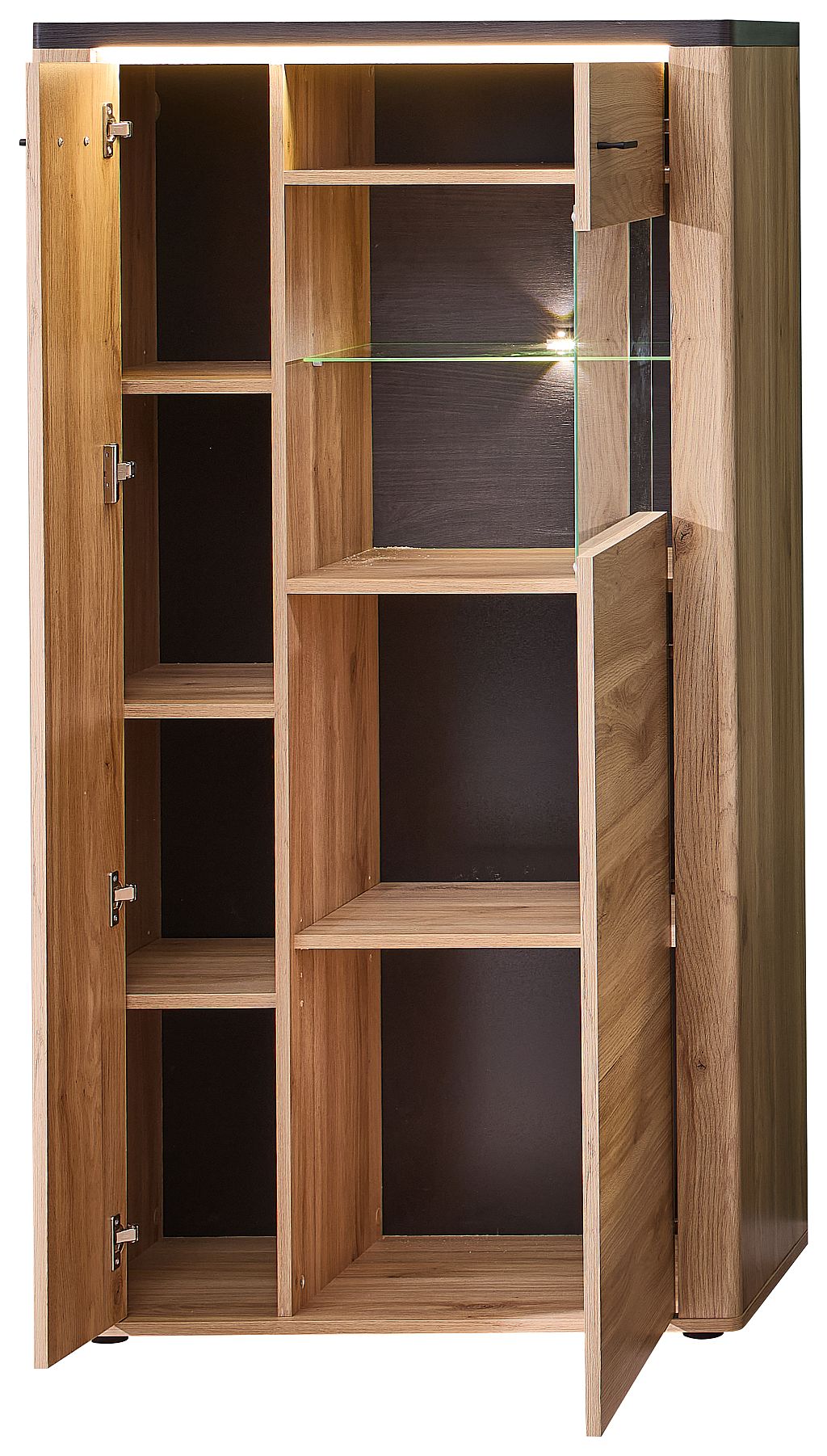 Nábytek do obývacího pokoje COLEÉ_ highboard 10 S2 HZ 21_ rozměry š/v/h_ 80/146/38 cm_ včetně LED osvětlení_ otevřený_ obr. 6 Nábytek do obývacího pokoje COLEÉ_ highboard 10 S2 HZ 21_ rozměry š/v/h_ 80/146/38 cm_ včetně LED osvětlení_ otevřený_ obr. 6