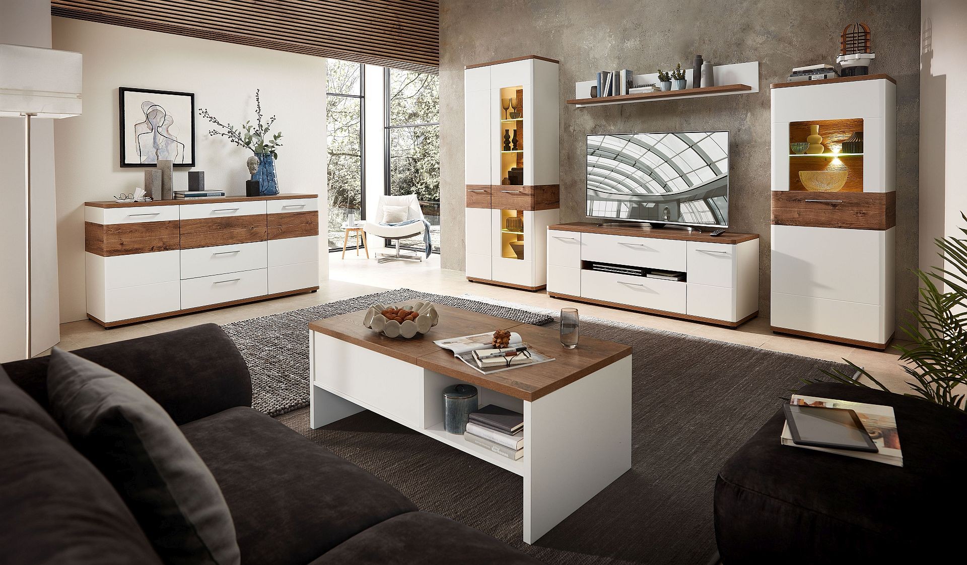 Atraktívna biela obývacia stena - model QUINTO