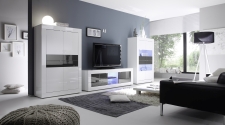 BASICO_obývací pokoj_bílý lak, vysoký lesk / antracit lak, vysoký lesk_highboard + TV-element 181 cm + vitrina 4dv. BASICO_obývací pokoj_bílý lak, vysoký lesk / antracit lak, vysoký lesk_highboard + TV-element 181 cm + vitrina 4dv.