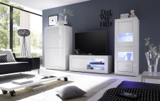 BASICO_obývací pokoj_bílý lak, vysoký lesk_highboard + TV-element 140 cm + vitrina 2dv. BASICO_obývací pokoj_bílý lak, vysoký lesk_highboard + TV-element 140 cm + vitrina 2dv.