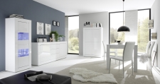 BASICO_jídelna_bílý lak, vysoký lesk_vitrina 2dv. + sideboard 210 cm + highboard BASICO_jídelna_bílý lak, vysoký lesk_vitrina 2dv. + sideboard 210 cm + highboard
