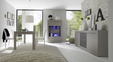 BASICO_jídelna_béžový matový melamin / dub wenge dekor_vitrina 4dv. + sideboard 210 cm BASICO_jídelna_béžový matový melamin / dub wenge dekor_vitrina 4dv. + sideboard 210 cm