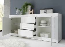 BASICO_sideboard 210 cm_bílý lak, vysoký lesk_otevřený BASICO_sideboard 210 cm_bílý lak, vysoký lesk_otevřený