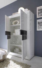 BASICO_highboard_bílý lak, vysoký lesk / antracit lak, vysoký lesk_otevřený BASICO_highboard_bílý lak, vysoký lesk / antracit lak, vysoký lesk_otevřený