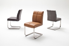 Jídelní židle FONTE_varianta B_imitace kůže hladká-sametový lesk_cognac, hnědá, šedá_kovová aplikace mezi sedákem a opěradlem