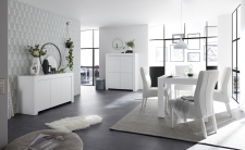 Volná sestava elementů CASTELLO bílý matný lak_sideboard 3dv. + highboard 4dv. + jídelní stůl 137 cm_obr. 2 Volná sestava elementů CASTELLO bílý matný lak_sideboard 3dv. + highboard 4dv. + jídelní stůl 137 cm_obr. 2