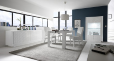 Jídelní nábytek MONDE_sideboard_vitrina_jídelní stůl 180 cm_bílý matný lak - lineární tisk_obr. 3 Jídelní nábytek MONDE_sideboard_vitrina_jídelní stůl 180 cm_bílý matný lak - lineární tisk_obr. 3