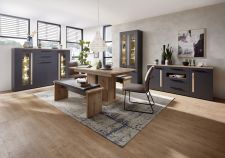 Obývací a jídelní nábytek LAMIA graphite _highboard 22 + vitrina 03 + sideboard 20 + jídelní stůl 20 J4 GH 01 + 2x lavice 20 J4 GH 03 _obr. 4 Obývací a jídelní nábytek LAMIA graphite _highboard 22 + vitrina 03 + sideboard 20 + jídelní stůl 20 J4 GH 01 + 2x lavice 20 J4 GH 03 _obr. 4