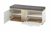 Předsíňový nábytek SINA_ sedací lavice - botník 3S D6 WH 60_ šikmý pohled_ otevřený_ obr. 22 Předsíňový nábytek SINA_ sedací lavice - botník 3S D6 WH 60_ šikmý pohled_ otevřený_ obr. 22