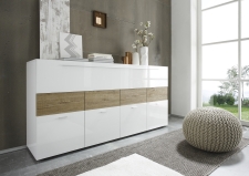 Obývací nábytek QUATTRO_sideboard 209042-08M_bílý lak - pravý vysoký lesk_dub natur imitace Obývací nábytek QUATTRO_sideboard 209042-08M_bílý lak - pravý vysoký lesk_dub natur imitace