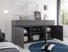 Sideboard (komoda) REX_(sokl)_anthrazit-wenge_3 dvířka_3 zásuvky_otevřená Sideboard (komoda) REX_(sokl)_anthrazit-wenge_3 dvířka_3 zásuvky_otevřená